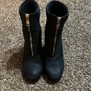 DKNY Black Heeled Boots with Metallic Zipper